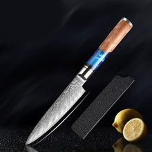 Load image into Gallery viewer, Damascus Knives with Blue Resin Color Wood Handle Chef Knife - Kitchen Altitude
