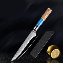Load image into Gallery viewer, Damascus Knives with Blue Resin Color Wood Handle Chef Knife - Kitchen Altitude
