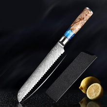 Load image into Gallery viewer, Damascus Knives with Blue Resin Color Wood Handle Chef Knife - Kitchen Altitude
