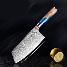 Load image into Gallery viewer, Damascus Knives with Blue Resin Color Wood Handle Chef Knife - Kitchen Altitude
