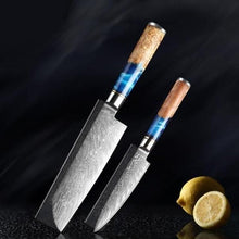 Load image into Gallery viewer, Damascus Knives with Blue Resin Color Wood Handle Chef Knife - Kitchen Altitude
