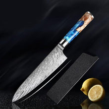Load image into Gallery viewer, Damascus Knives with Blue Resin Color Wood Handle Chef Knife - Kitchen Altitude
