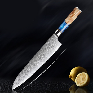 Damascus Knives with Blue Resin Color Wood Handle Chef Knife - Kitchen Altitude
