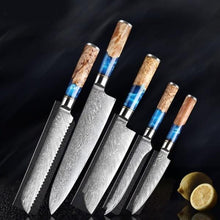 Load image into Gallery viewer, Damascus Knives with Blue Resin Color Wood Handle Chef Knife - Kitchen Altitude
