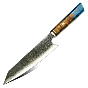 Damascus Chef Knife with Resin Wood Handle Japanese - Kitchen Altitude
