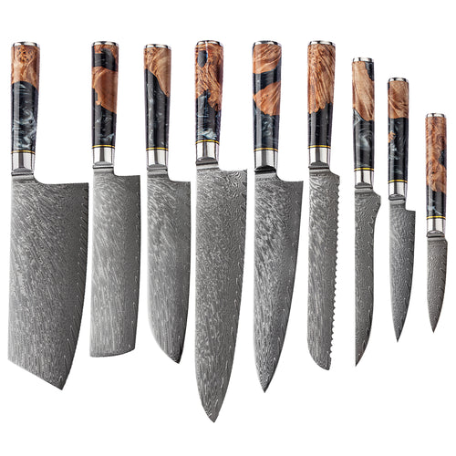 Knives Damascus with Black Resin Wood Handle - Kitchen Altitude