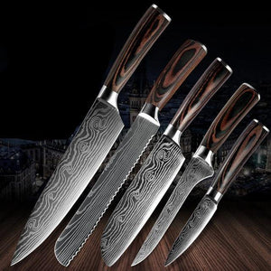 Damascus Kitchen Knife Sets Stainless Steel Pattern Cooking Knives - Kitchen Altitude